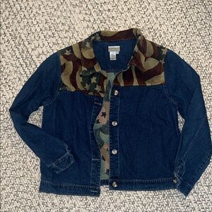 Coldwater Creek Blue Denim Jacket with Flag Design